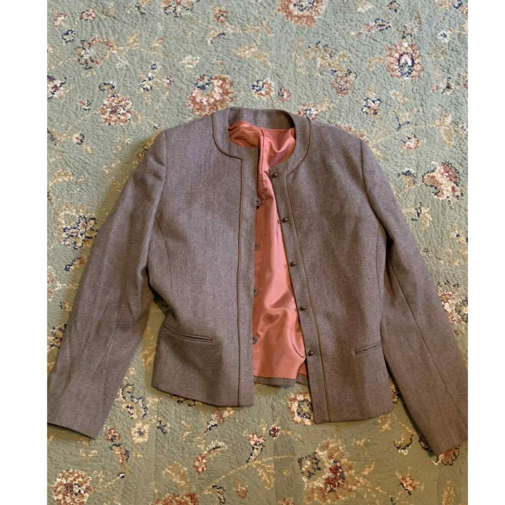 Morning Ady Vintage 100% Brown Wool Cropped Button Down Blazer Jacket, size 8